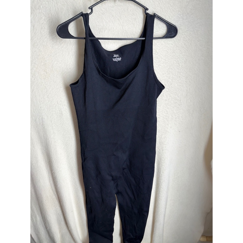Automet Womens Ribbed Sleeveless Jumpsuit Black Scoop Neck EZAU138 Large
